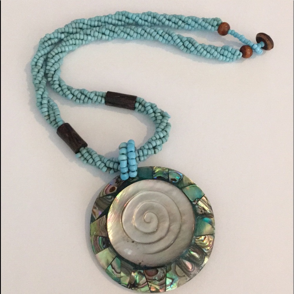 Vintage glass & abalone shell necklace